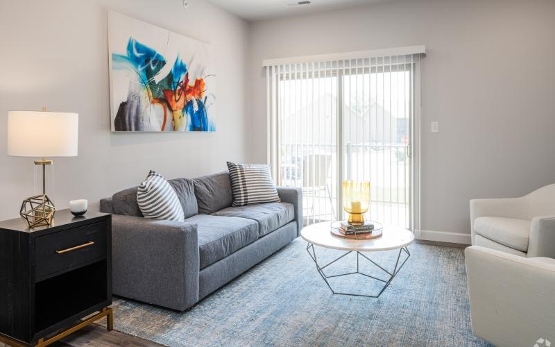 a living room with a couch and a coffee table